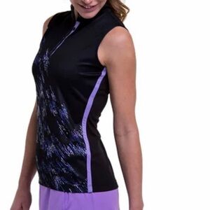 EP new York Bias Print Black Multi Mock Polo Sleeveless, size M